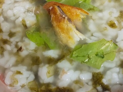 on焼鯖を・ベビーリーフといた海苔のおじや